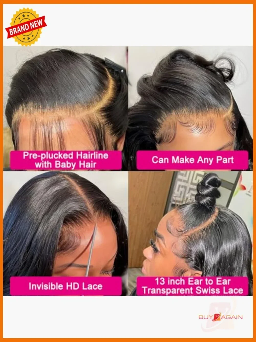 13x6 HD Lace Front Wig Human Hair Body Wave Glueless 180% Density Pre Plucked